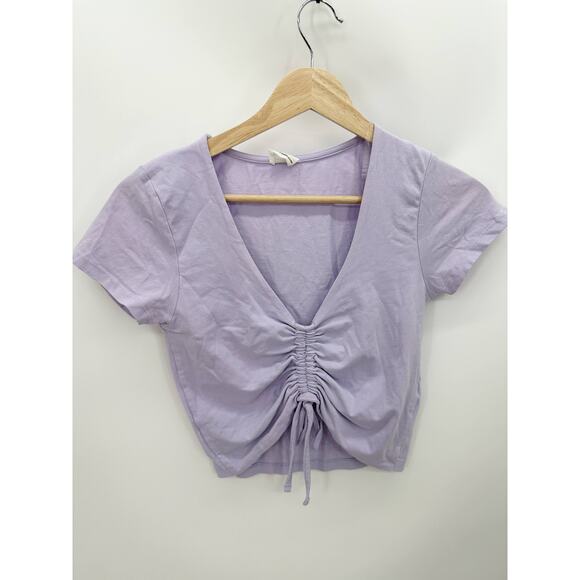 Cotton On Top Women XS Purple Lavender Ruched Drawstring Cinch Front Crop - Picture 1 of 7